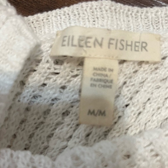 EILEEN FISHER ORGANIC COTTON LINEN SPLIT BACK SWEATER TOP medium - Picture 3 of 5